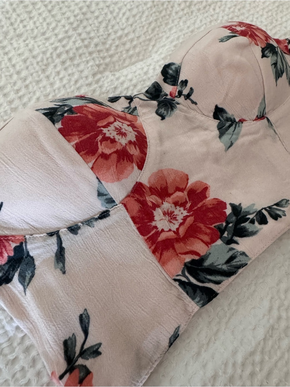 American Eagle Floral Strapless Bustier Crop Top - Blush Pink with pink Flowers - Picture 2 of 6